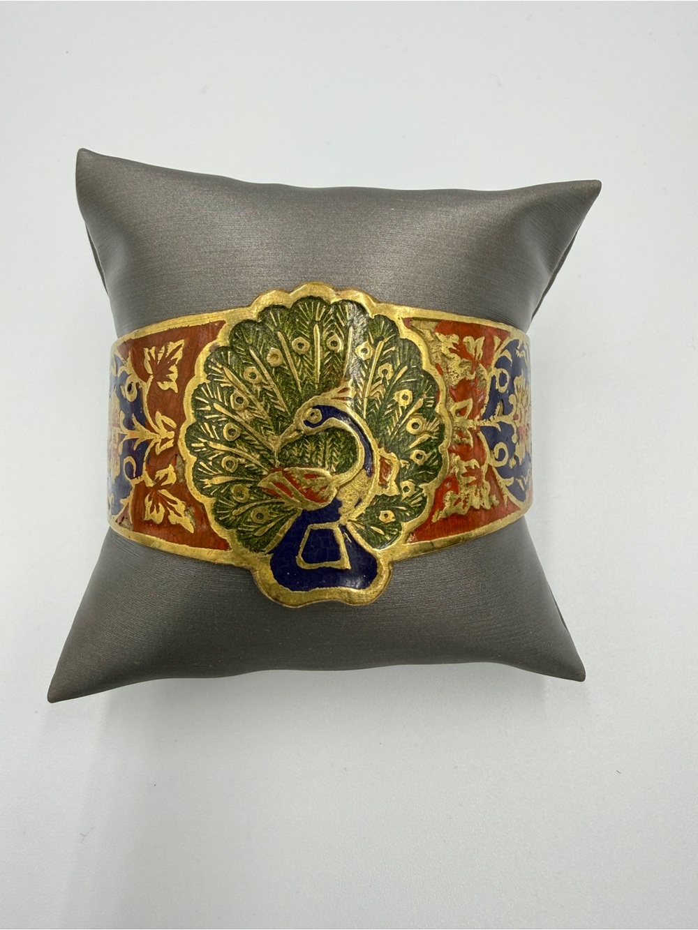 Hand-Painted Peacock Decorative Cuff - Multicolor